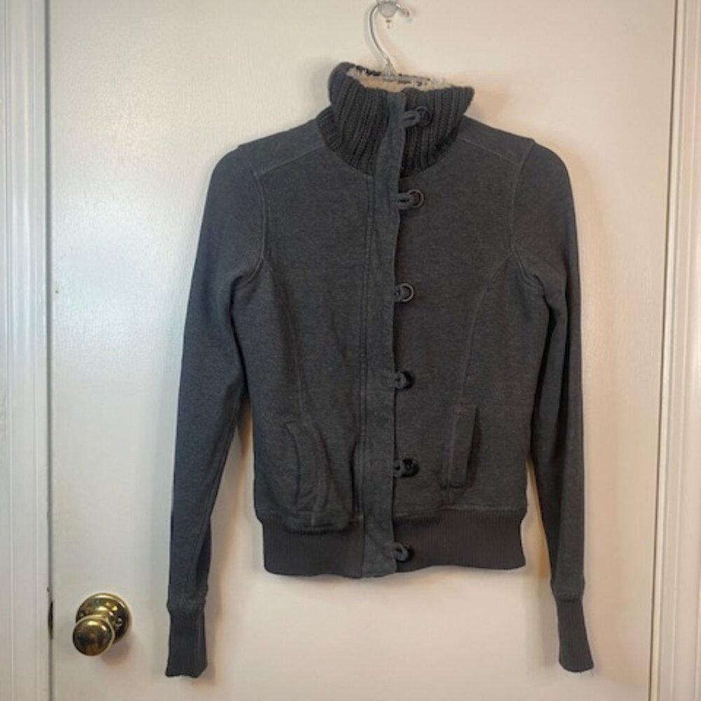 SO Gray fuzzy zip up and button down sweater